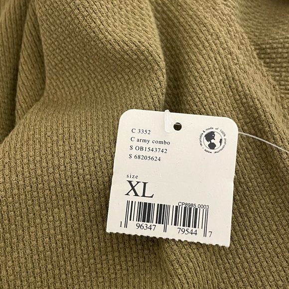 New FREE PEOPLE Newbie Thermal Henley Army Green Layering Knit Crochet Cuff XL - Picture 10 of 15